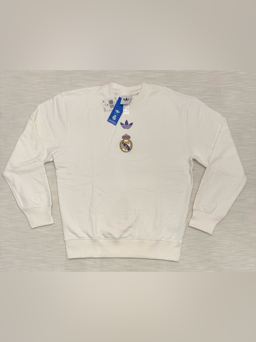 Adidas Real Madrid Crewneck Sweatshirt Track Top White Sz Mens Medium KC7790 NWT